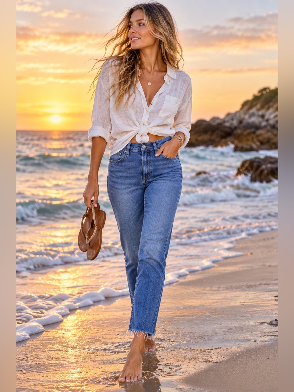 Frank & Eileen “Cork” Straight Leg High Rise Jeans With Raw Hems In Antique Blue
